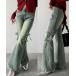  джинсы Denim Denim брюки [mily bilet] прекрасный ножек . скидка установить. боковой лента дизайн стрейч бахрома flair Denim женский 