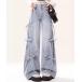  джинсы Denim Denim брюки боковой лента широкий Denim брюки женский 