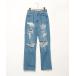 [JEANASIS] повреждение обработка Denim брюки S голубой женский 