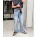 [feepur by saya] повреждение обработка Denim брюки MEDIUM голубой женский 