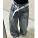  широкий брюки джинсы Denim Denim брюки [ новый цвет дополнение ] цветок вышивка широкий Denim брюки /Y2K Street женский 