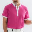 メンズゴルフウェア ピンク ポロシャツ ストレッチ素材 UVカット ボタンダウンシャツ シンプル かっこいい
