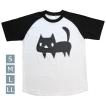 ラグランTシャツ 猫 ホワイト×ブラック S〜LL 黒ネコ Printstar 5.6オンス ヘビーウェイト