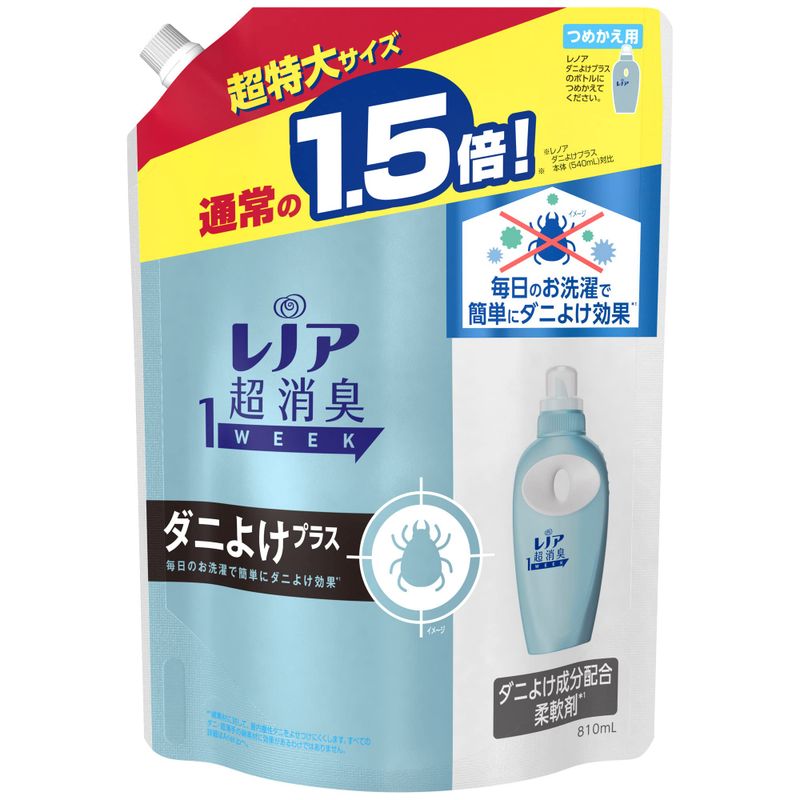 P&G レノア超消臭1WEEK ダニよけプラス 柔軟剤 詰替用 810ml × 1個 レノア レノア超消臭1WEEK 柔軟剤の商品画像