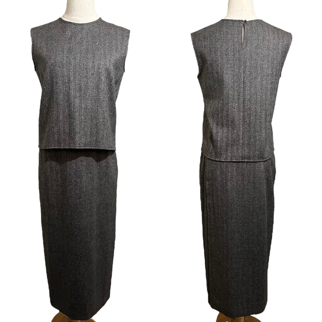 HERMES( Hermes ) твид палантин жакет выставить Margiela период Brown безрукавка блуза тугой длинная юбка выполненный в строгом стиле no color 