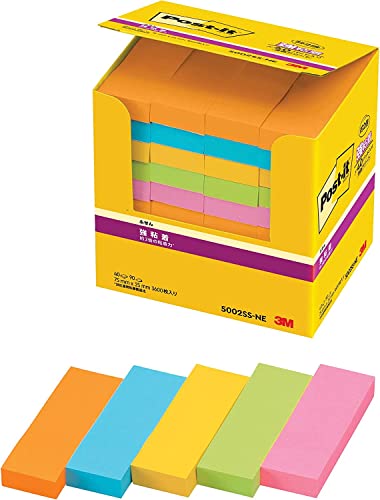 3M ポストイット 強粘着ふせん 75×25mm 90枚×40冊 5002SS-NE 多色アソート×1セットの商品画像
