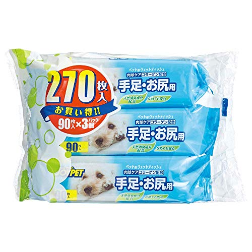 JOYPET ウェットティッシュ 手足お尻用 ペット用 90枚入×3個の商品画像