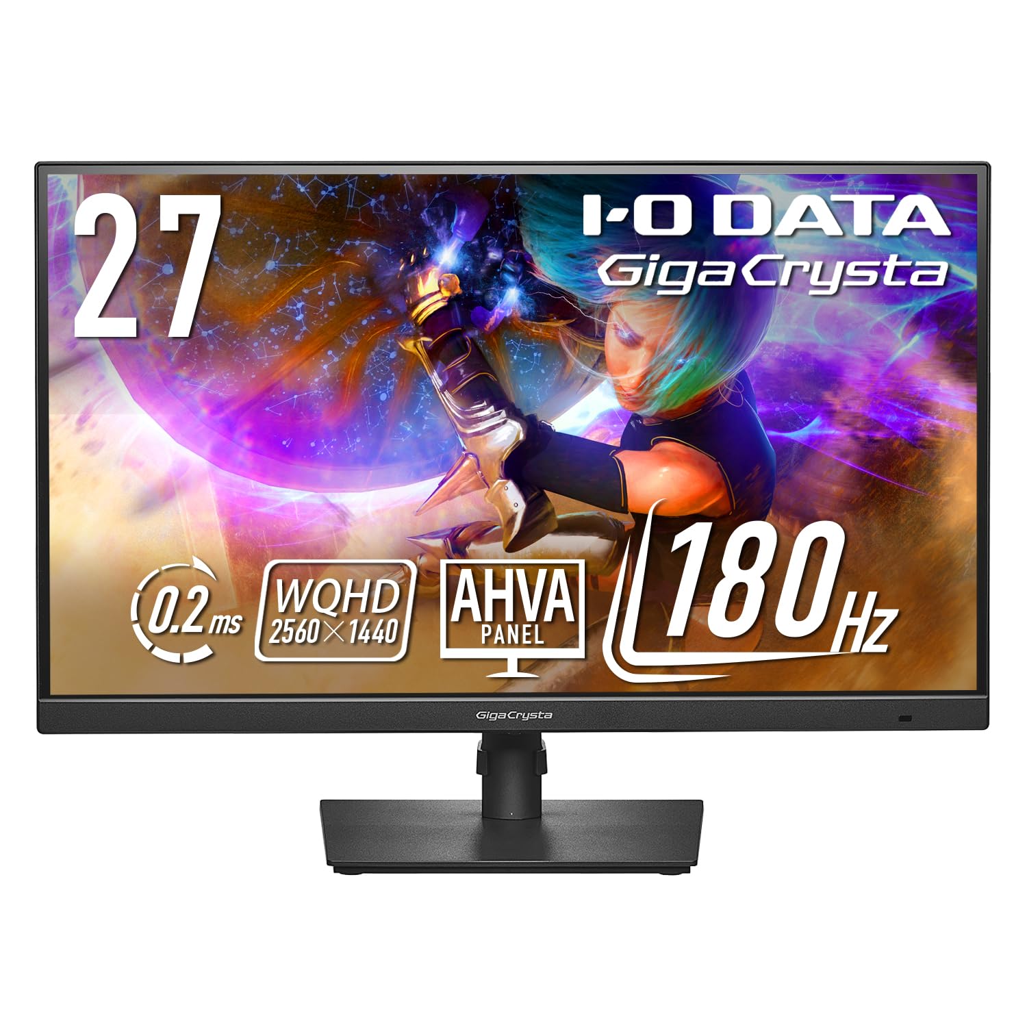27インチ2560×1440/180Hz アイオーデータ IODATA ゲーミングモニター 27インチ GigaCrysta WQHD 180Hz AHVAパネル ブラック （HDMI×2/DisplayPo パソコン用ディスプレイ、モニターの商品画像