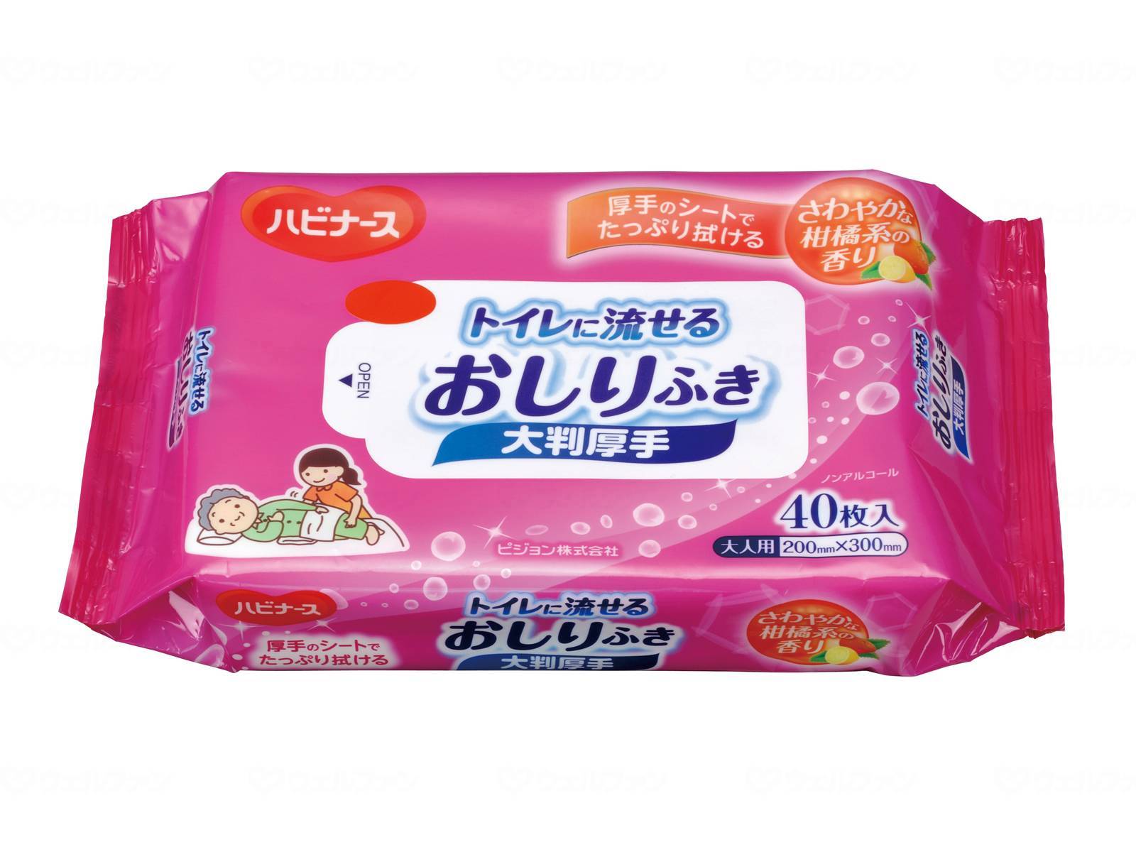 ハビナース トイレに流せる おしりふき 大判厚手 40枚 × 24袋の商品画像