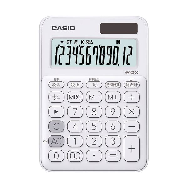 CASIO カシオ計算機 カラフル電卓 ミニジャストタイプ MW-C20C-WE-N（ホワイト）×5個 電卓の商品画像