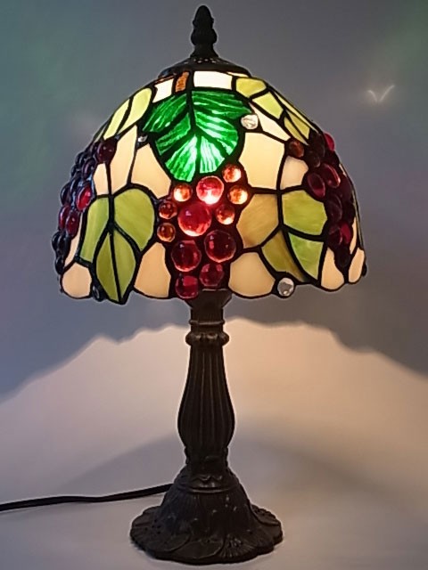 ステンドグラスランプ ブドウ柄 8インチ テーブルランプ QXCH8-42 「送料無料」 葡萄 ぶどう ステンドグラス ランプ ライト スタンド  ベース 照明