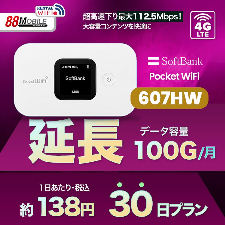  удлинение для Softbank LTE[ в аренду ] Pocket WiFi LTE 607HW 1 день данный в аренду стоимость 138 иен [ в аренду 30 день план ] SoftBank WiFi в аренду WiFi [emobile]