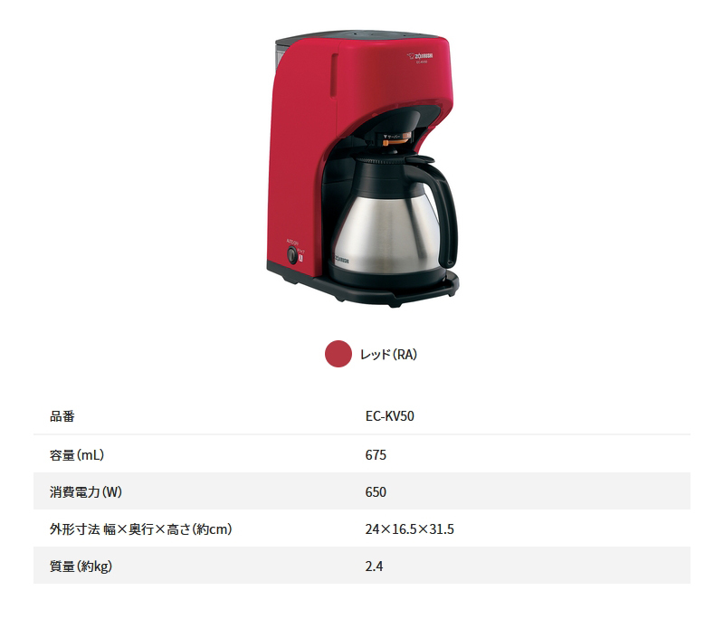 珈琲通 象印 コーヒーメーカー レッド EC-KV50 (RA) ドリップ方式 5杯