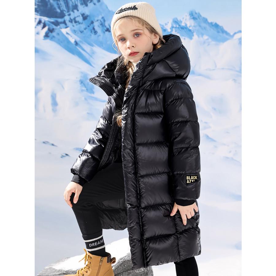  child down coat coat cotton inside long down Kids down jacket girl coat with a hood . over jacket thick water repelling processing long height pretty protection against cold winter 