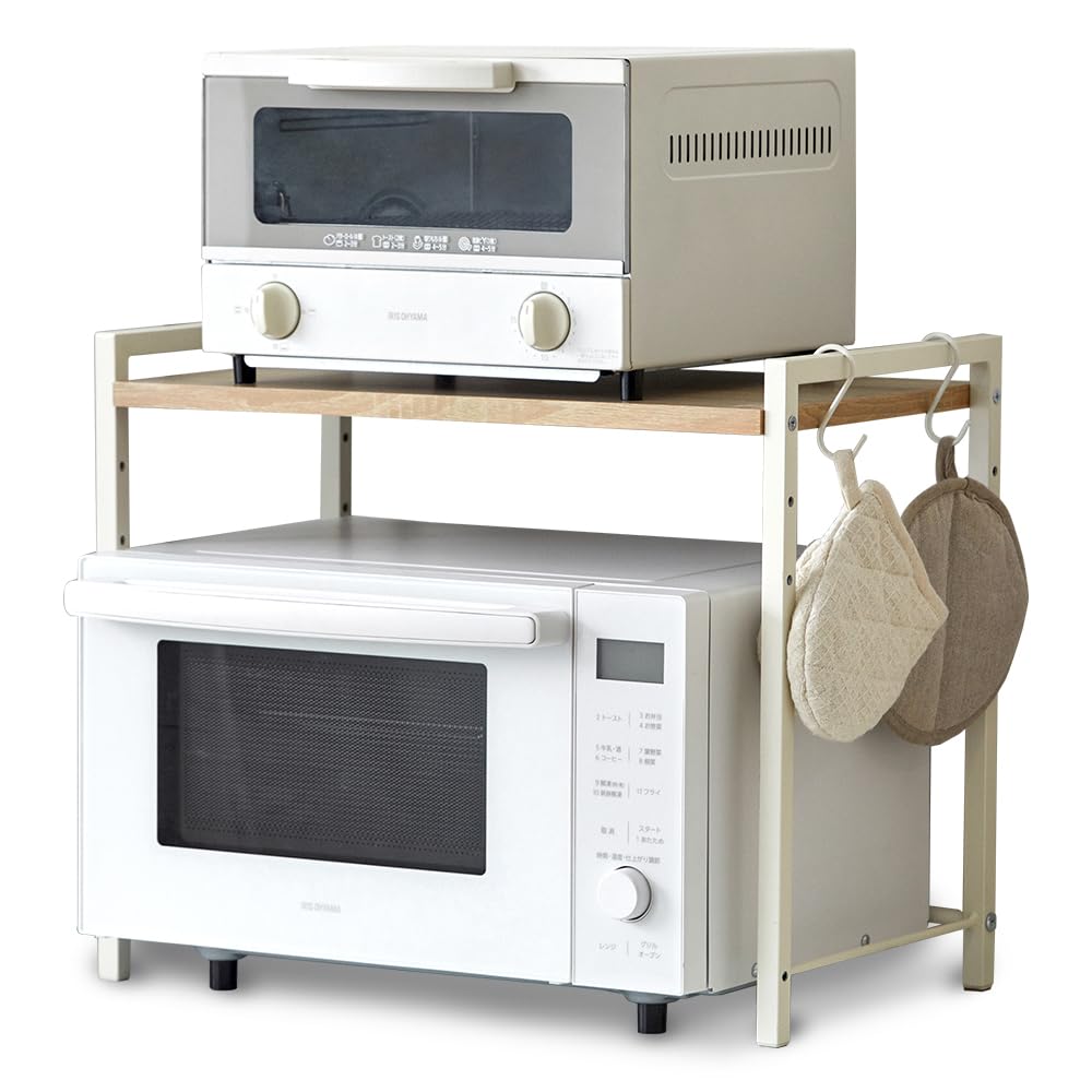 レンジ上ラック W532×D296×H437mm RRN-532 （ホワイト/ナチュラル）の商品画像