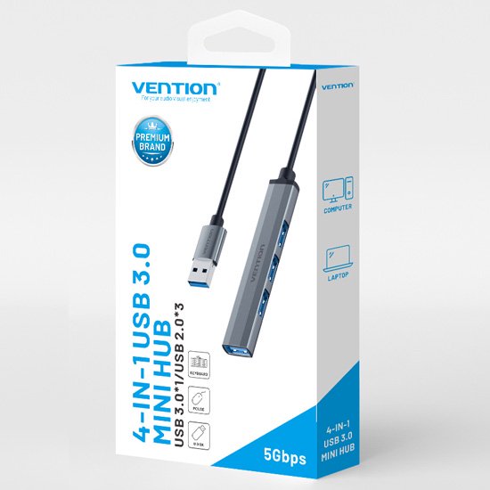 VENTION CKOHB USB3.0 to USB3.0/USB2.0*3 Mini ступица 0.15M Gray metal модель 