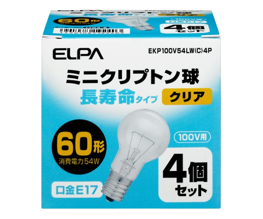 ELPA 長寿命ミニクリ 54W 4個 EKP100V54LW（W）4P ×1 白熱電球の商品画像