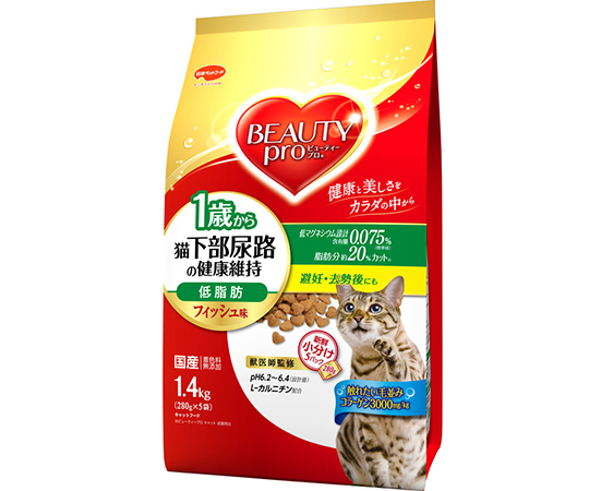 日本ペットフード ビューティープロ キャット 猫下部尿路の健康維持 低脂肪 1歳から フィッシュ味 1.4kg（280g×5袋）×1個 ビューティープロ 猫用ドライフードの商品画像