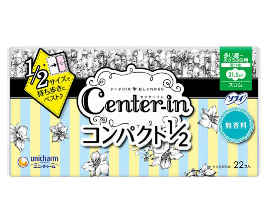 unicharm ソフィ センターイン コンパクト1/2 スリム 多い昼～ふつうの日用 羽つき 21.5cm 無香 22コ入り×1コ センターイン 生理用ナプキンの商品画像