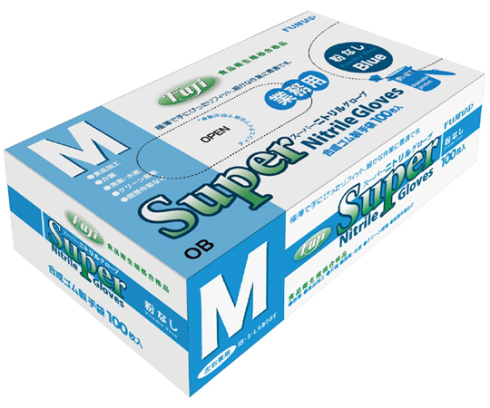 フジ スーパーニトリルグローブ 粉なし 100枚入 ブルー Mサイズ 671510×30個の商品画像
