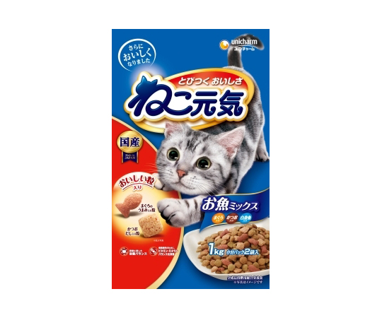 ねこ元気 ドライ お魚ミックス まぐろ・かつお・白身魚入り 1kg×1個