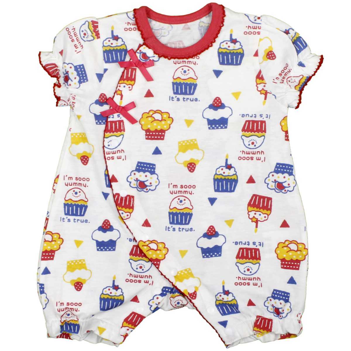  Yu-Mail бесплатная доставка девочка baby Fit все передний открытие короткий рукав небо . материалы новорожденный капкейк рисунок короткий рукав нижнее белье нижнее белье младенец RE- красный ( все 2 цвет )50-60cm