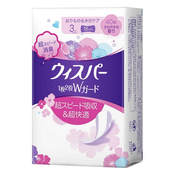 P&G ウィスパー 1枚2役Wガード 吸水ライナー おりもの＆水分ケア 3cc 18cm 40枚 × 1袋 ウィスパー（P&G） おりものシートの商品画像