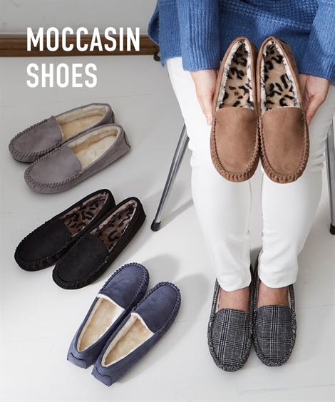 [ free shipping ] casual shoes shoes lady's eko fur simple moccasin fur warm casual outing 3E EEE 21.0 25.5 ( aqua karuda)