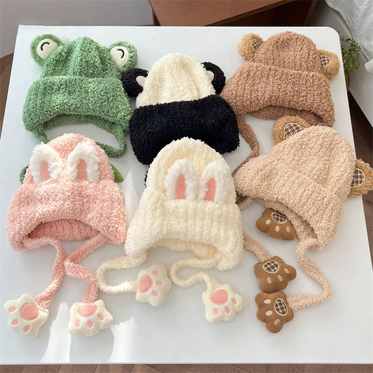  Kids earmuffs hat knitted cap lovely pad pompon girl man . sister ... bear rabbit Panda frog ear attaching winter child care . protection against cold winter thing baby hat popular ..