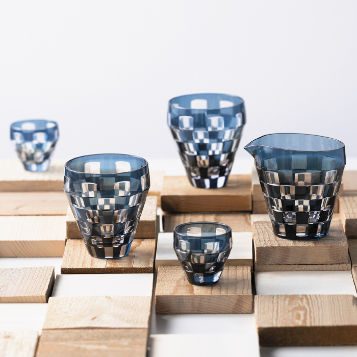 ICHIMATSU one-side .DB one-side . cut . glass sake cup and bottle stylish japan sake gift city pine pattern blue navy blue glass tableware ate rear stone . glass 