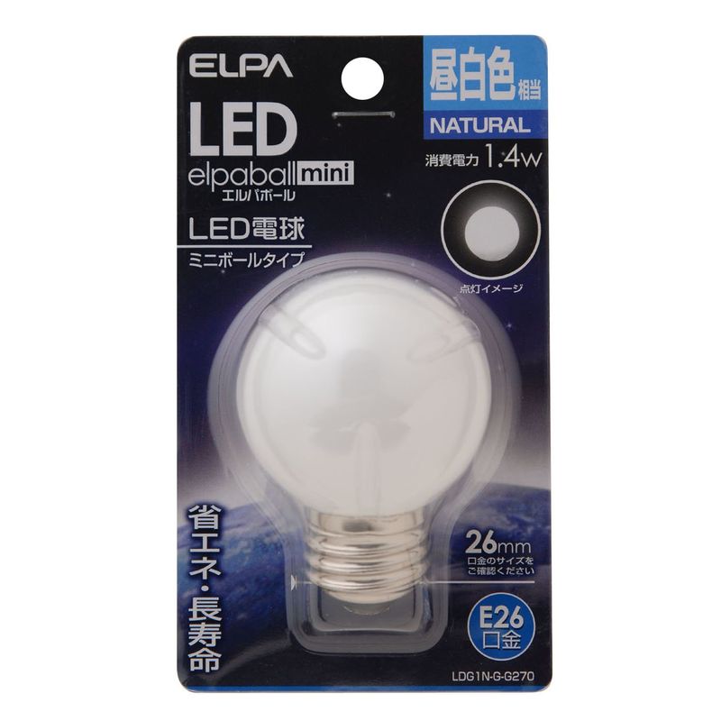 ELPA エルパボールミニ LED装飾電球 ミニボールG50形タイプ LDG1N-G-G270 （昼白色相当） エルパボールミニ LED電球、LED蛍光灯の商品画像