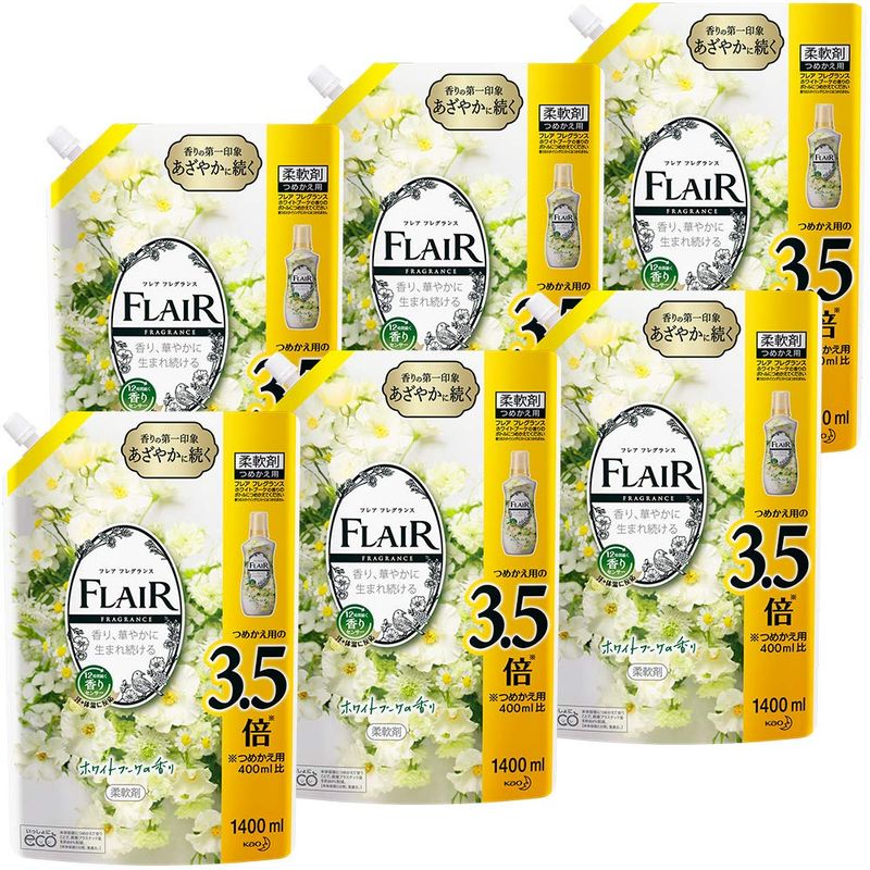 Kao フレア フレグランス ホワイトブーケの香り 柔軟剤 詰替用 1400ml × 6個 ハミング フレア フレグランス 柔軟剤の商品画像
