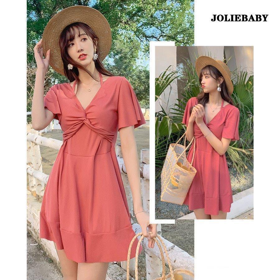  купальный костюм женский One-piece короткий рукав body type покрытие все в одном весна лето мама купальный костюм V шея большой размер симпатичный надеты ..... горячие источники морская вода . плавание 