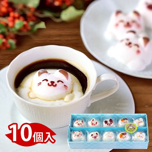  confection Latte marshmallow Latte maru 10 piece assortment piece packing sweets gift lovely surface white animal cat celebration inside festival . birthday present 