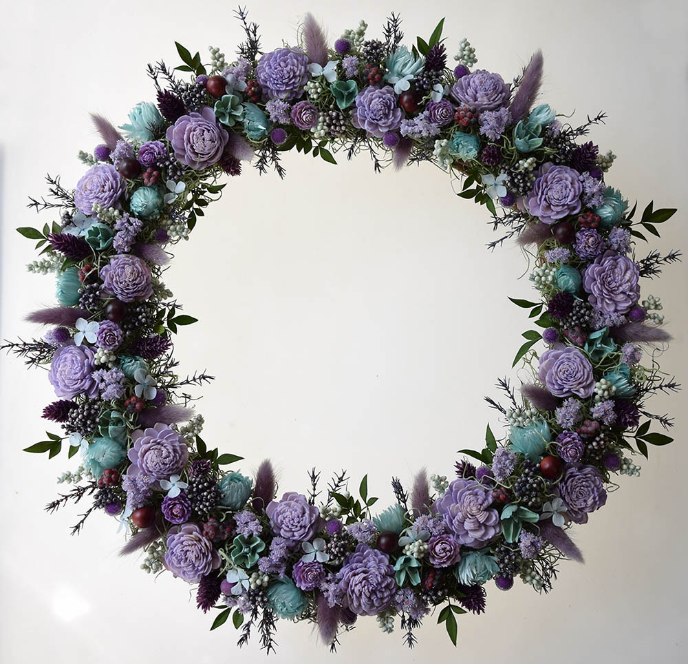  purple . light blue .... color tone. dry flower lease gift present birthday extra-large size 
