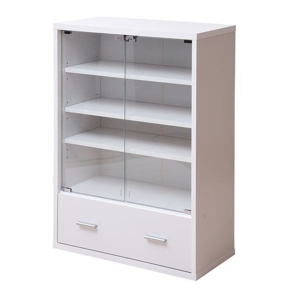 JKプラン 引き出し付ガラスキャビネット W600×D290×H900mm FR-050-WH （ホワイト）の商品画像