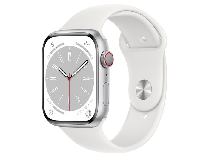 Apple Apple Watch Series 8 GPS＋Cellularモデル 45mmシルバーアルミニウムケースとホワイトスポーツバンド レギュラー MP4J3J/A Apple Watch Apple Watch Series 8 スマートウォッチ本体の商品画像