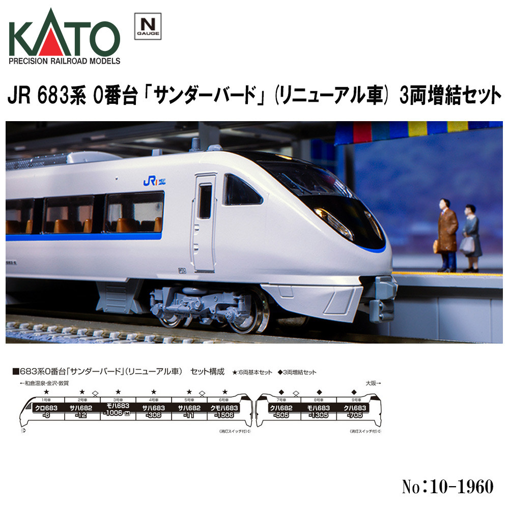 カトー 683系 0番台 「サンダーバード」 （リニューアル車） 3両増結セット 10-1960の商品画像