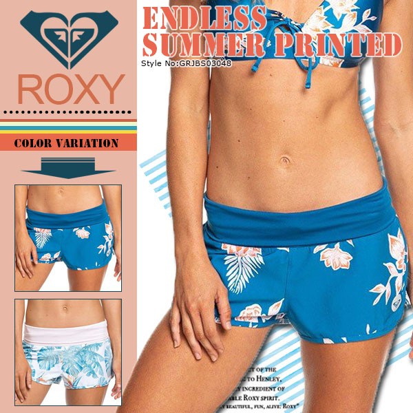  Roxy board shorts lady's swimsuit sea bread surf pants beach short botanikaru pattern blue white M L lovely mail order popular brand ROXY GRJBS03048