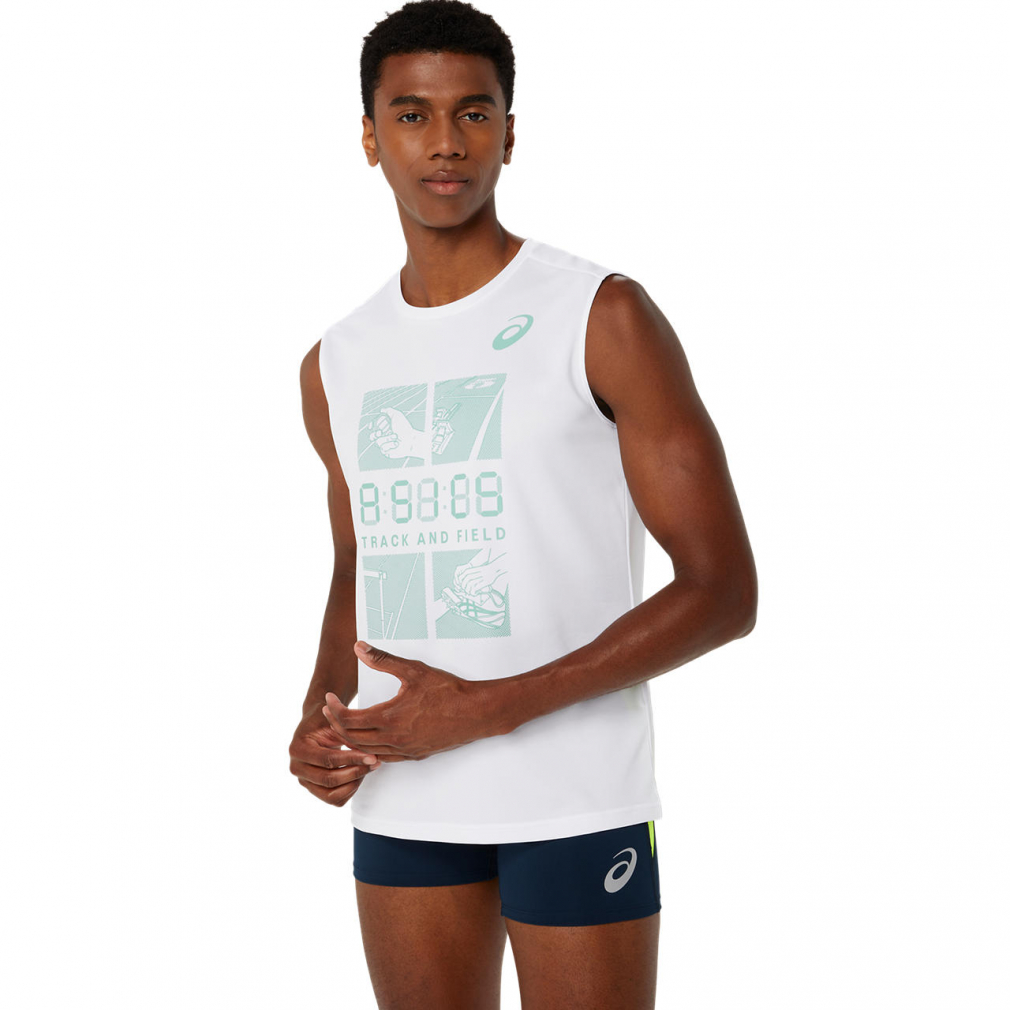  Asics men's land / running graphic dry sleeveless shirt 2091A675 : white asics