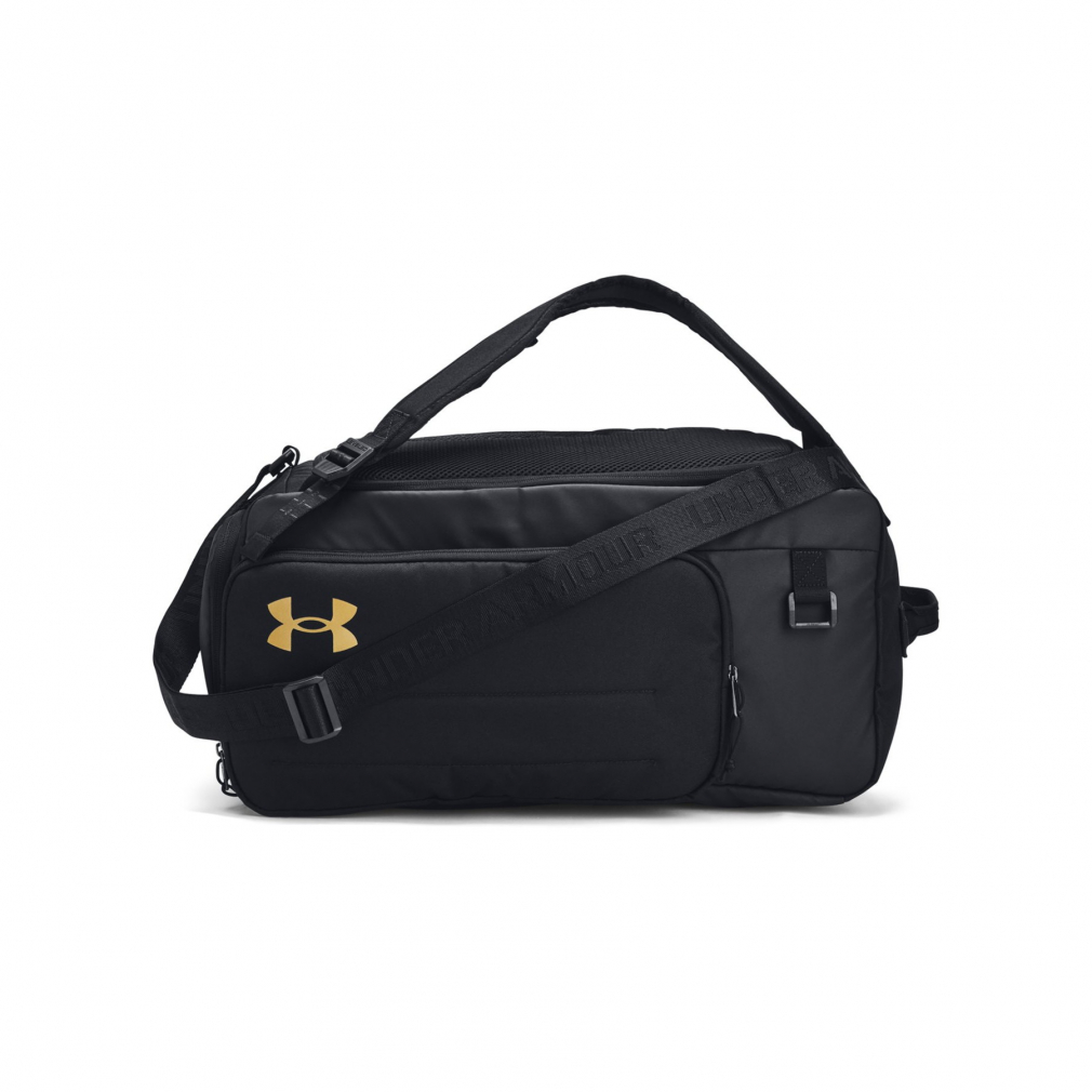 アンダーアーマー UAコンテインデュオ ダッフル バックパック Sサイズ 1381920 001（Black / Metallic Gold）の商品画像