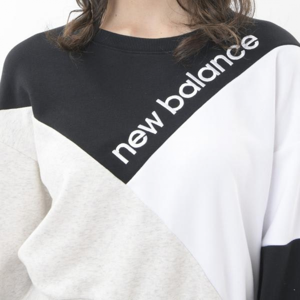  New balance женский тренировочный футболка цвет блок do тренировочный Crew AWT03504 BK спорт одежда : белый × черный New Balance