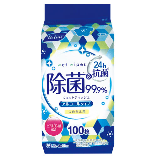 ライフ堂プラス リファイン 99%除菌ウェットティッシュ アルコールタイプ つめかえ用 100枚入×1個（100枚）の商品画像