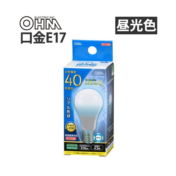 OHM LED電球 LDA4D-G-E17 IH92 （昼光色） ×1個 LED電球、LED蛍光灯の商品画像