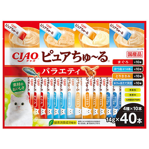 いなばペットフード いなば チャオ CIAO ピュアちゅ～る 4種のバラエティ （14g×40本）×1個 CIAO（いなばペットフード） 猫用おやつの商品画像