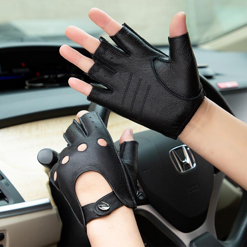  Point ..re Sachs driving gloves half finger type leather Brown tea car Drive 