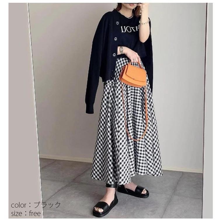 skirt long height flair silver chewing gum check pattern bottoms lady's casual on goods long season adult bottoms casual stylish body type cover 