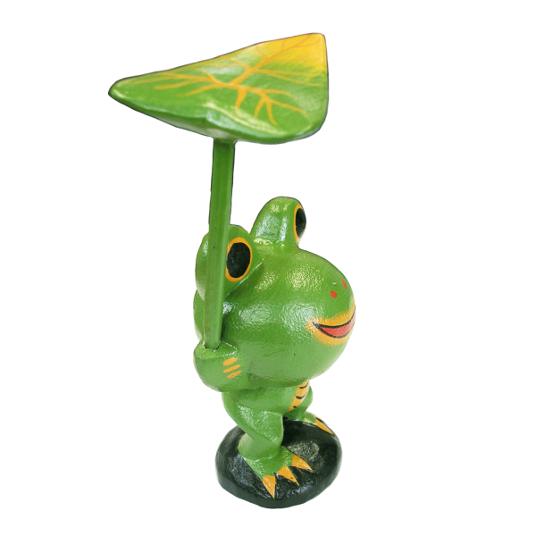  wooden leaf ... umbrella keep frog .[H. approximately 15cm] Asian miscellaneous goods burr miscellaneous goods 