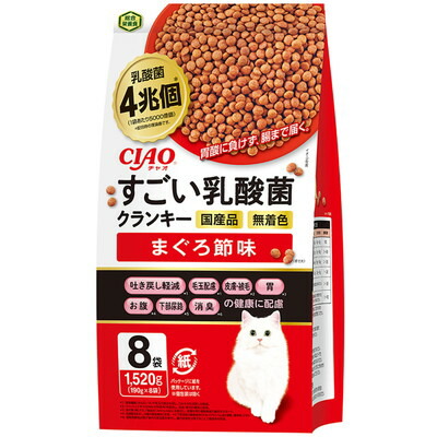いなばペットフード CIAO すごい乳酸菌 クランキー まぐろ節味 1520g（190g×8袋）×1個 CIAO（いなばペットフード） 猫用ドライフードの商品画像