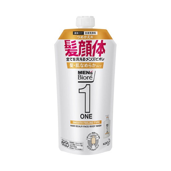 Kao メンズビオレ ONE オールインワン全身洗浄料 髪・肌なめらかタイプ つめかえ用 340ml×1個 Biore メンズビオレ ボディソープの商品画像